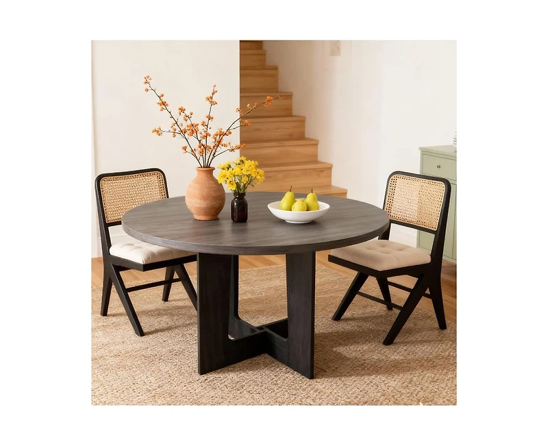 gaomon 4-Person Farmhouse Round Dining Table with Triangular Pedestal