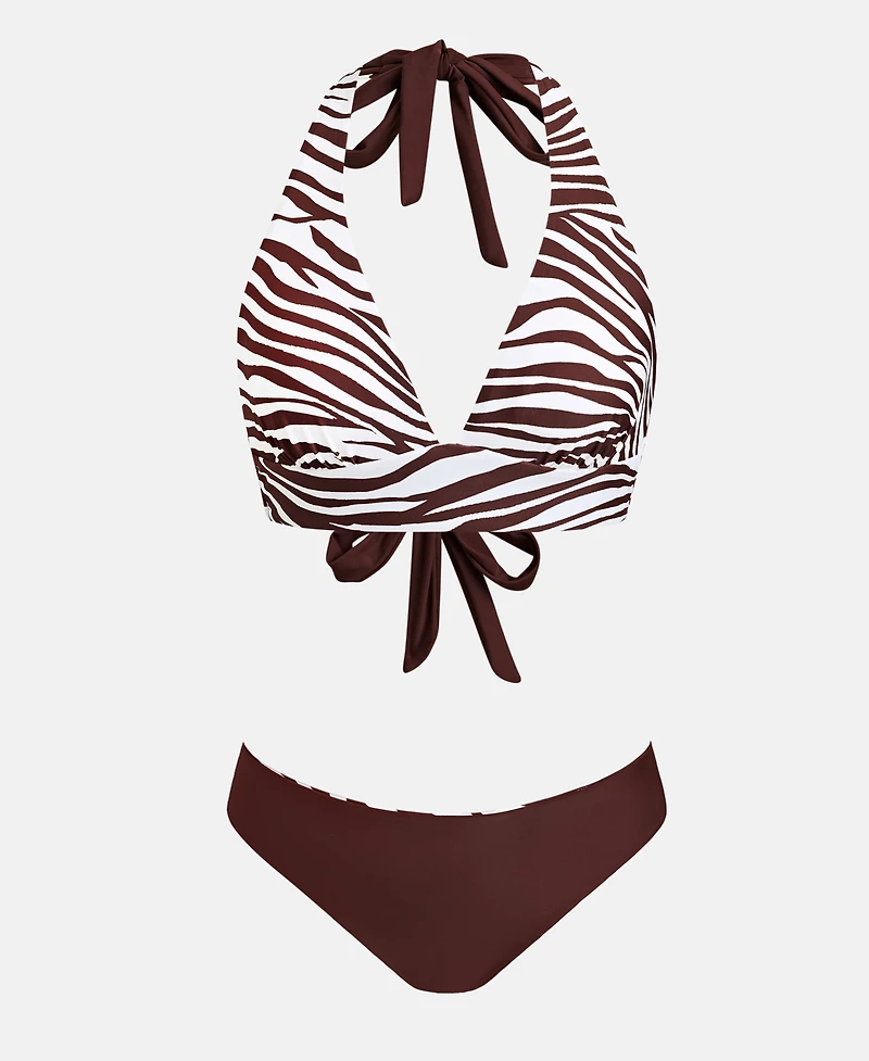 Cupshe Women's V-Neck Halter Reversible Bikini Set