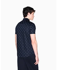 A|X Armani Exchange Men's Short Sleeve Poplin Allover logo Print Button Down Shirt