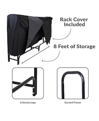 Sunnydaze Decor 8 ft Powder-Coated Steel Firewood Log Rack and Black Cover