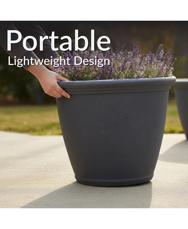 Anjelica 24" Outdoor Double-Walled Polyresin Planter with Uv-Resistant Slate Finish