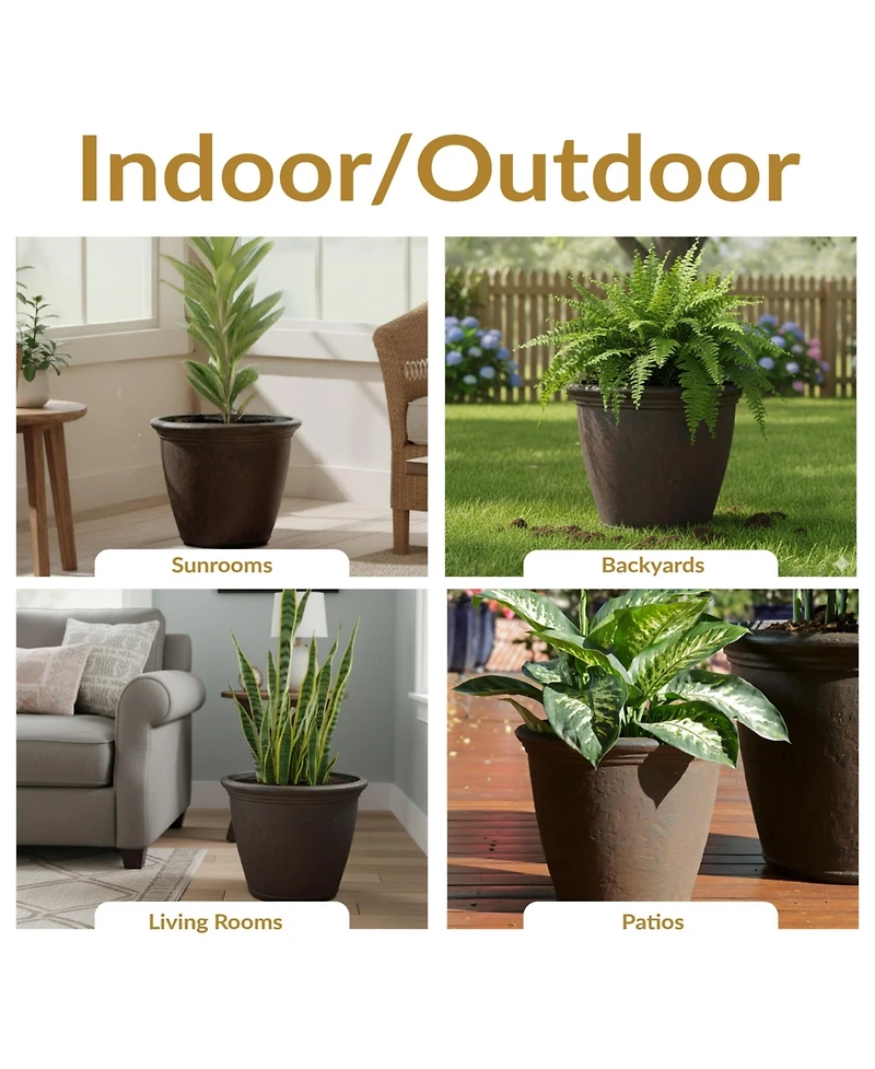 Indoor/Outdoor Patio, Garden, or Porch Weather-Resistant Double-Walled Anjelica Flower Pot Planter - 16" - Rust Finish