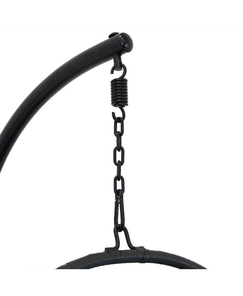 Outdoor Resin Wicker Patio Delaney Hanging Basket Egg Chair with Cushions, Headrest, and Steel Stand Set - Gray - 3pc