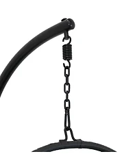 Outdoor Resin Wicker Patio Delaney Hanging Basket Egg Chair with Cushions, Headrest, and Steel Stand Set - Gray - 3pc