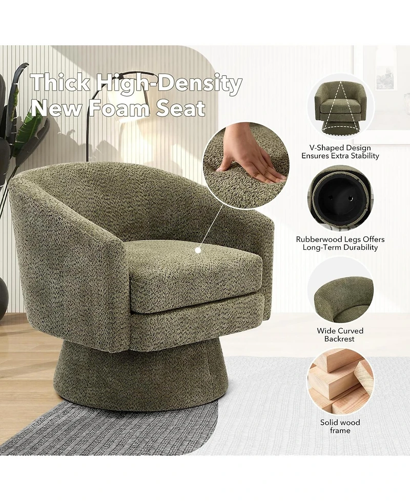 gaomon 360degree(s)Swivel Accent Chair with Arms,Round Chenille Fabric and Soft Cushion Chair for Living Room Bedroom Reading