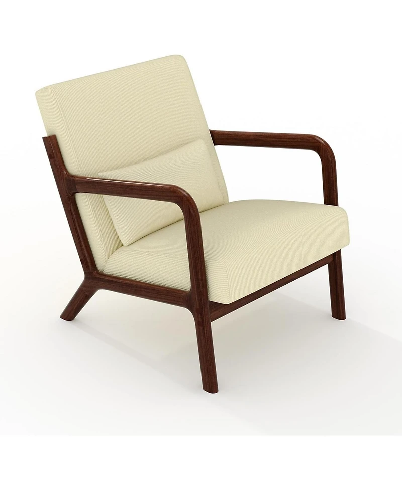 gaomon Solid Wood Accent Armchair with Corduroy Upholstery and Removable Lumbar Pillow