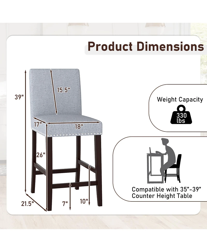 Gymax 26'' Counter Height Chairs Set of Barstools w/ Padded Seat and Backrest Footrest