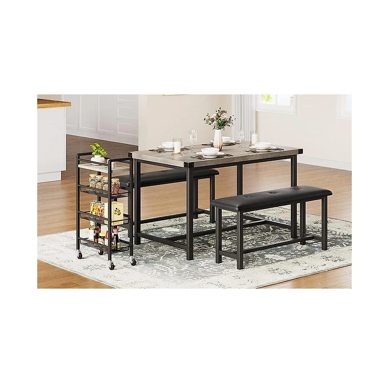 gaomon 3Pcs Dining Table Set, Kitchen Table and Benches for 4, Rectangular Dining Room Table Set with 2 Upholstered Benches, Dining Table Set