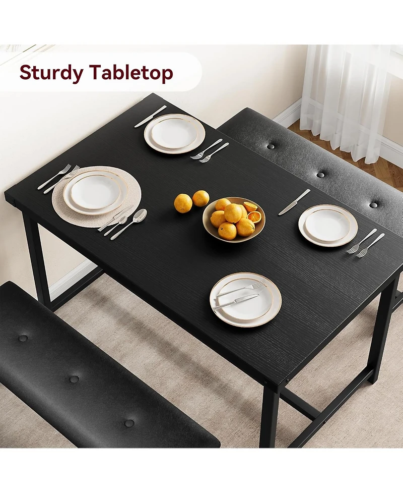 gaomon 3Pcs Dining Table Set, Kitchen and Benches for 4, Rectangular Room Set with 2 Upholstered Benches,