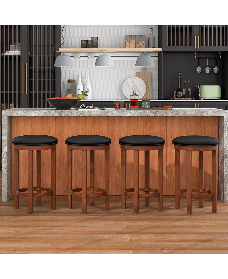 Gymax Upholstered Bar Stool Set of 4 25'' Counter Height Bar Chairs w/ Padded Cushion