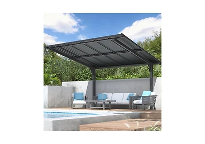 Aecojoy Lean to Hardtop Metal Carport Gazebo, Outdoor Freestanding Pergola Gazebo