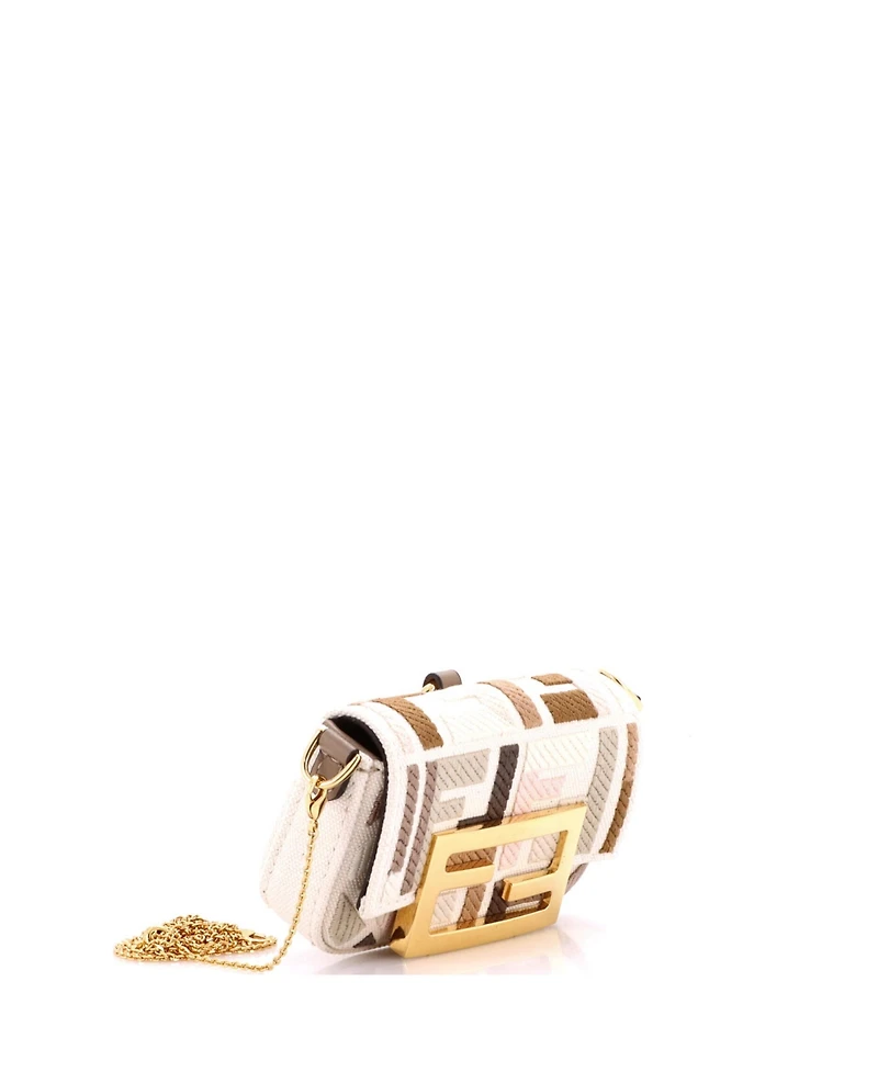 Pre-Owned Fendi Nano Chain Baguette Charm Bag Zucca Canvas