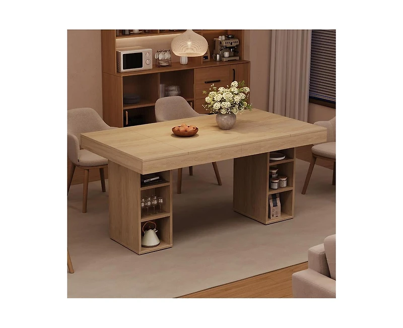 gaomon 4-6 Person Farmhouse Wooden Dining Table with Storage Cubes