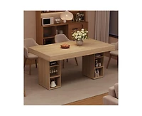 gaomon 4-6 Person Farmhouse Wooden Dining Table with Storage Cubes