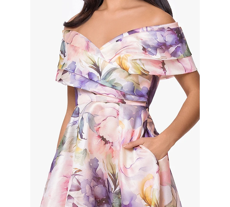Betsy & Adam Petite Off-The-Shoulder Ball Gown
