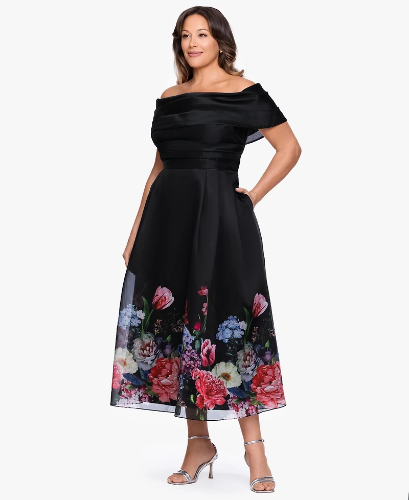 Betsy & Adam Plus Straight Neck Midi Dress