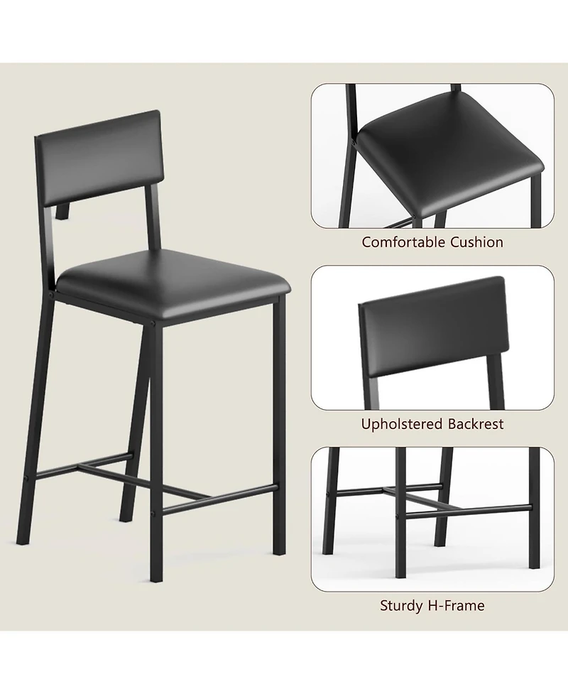 gaomon Bar Seating Set of 2 Pu Leather Upholstered Curved Backrest Metal Bar Stool