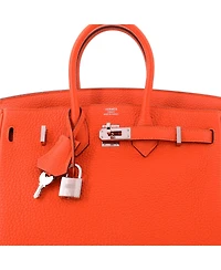 Pre-Owned HERMES Birkin 25 Handbag Orange Togo with Palladium Hardware