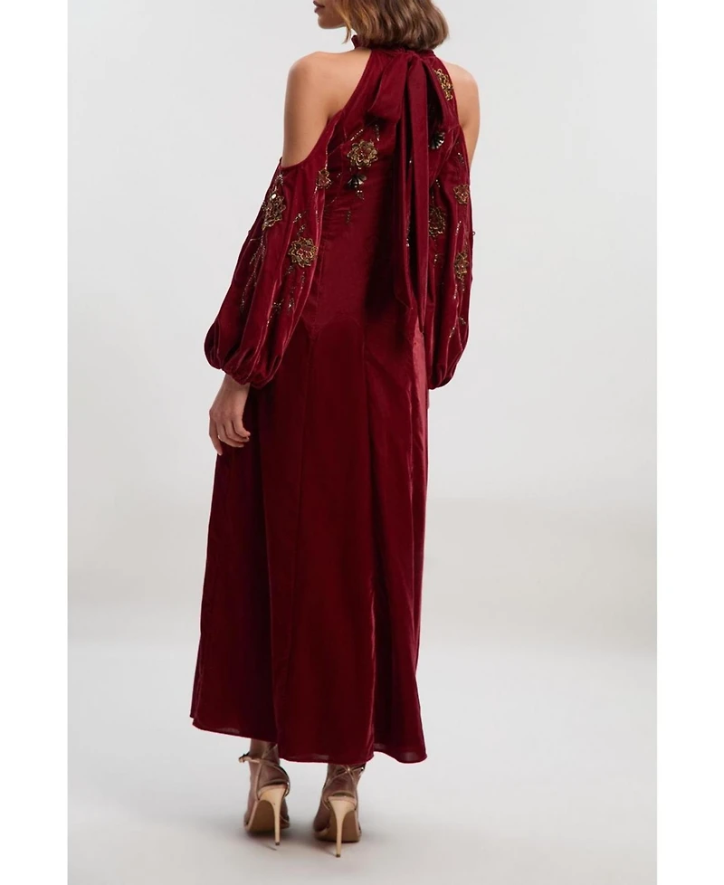 Karen Millen Women's Embroidered High Neck Maxi Dress