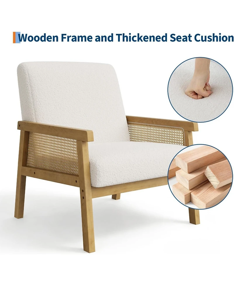 gaomon Boucle Accent Chair,Rattan Armchair with Wooden Frame,High Back,Upholstered Reading Chair Leisure Chairs for Living Room Bedroom