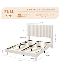 Homfan Velvet Bed Frame, Vertical Channel Tufted Headboard, Height Adjustable
