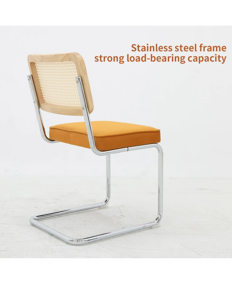 Streamdale Furniture Velvet Rattan Dining Chairs Chrome Legs (Set of 2)