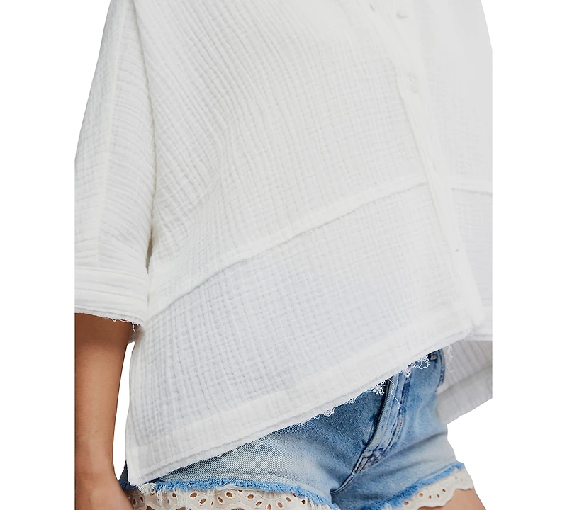 Free People Women's Happy Days Collared Cotton Top