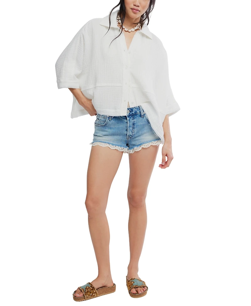 Free People Women's Happy Days Collared Cotton Top