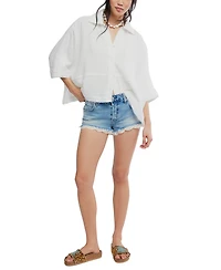 Free People Women's Happy Days Collared Cotton Top
