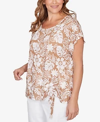 Hearts Of Palm Plus Printed Embellished Slub Top