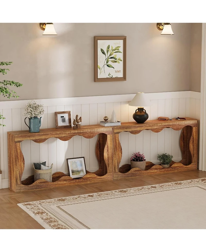 gaomon 63" Long Narrow Wooden Console Table with Scalloped Edge