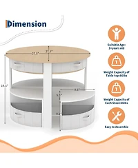 gaomon Kids Table and Chair Set, 5 Pieces Wooden Round Nesting Design Children Multi-Activity Table With 4 Storage Stools and 4 Fabric Drawers