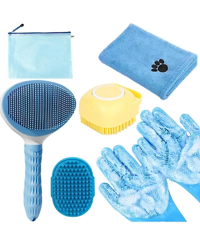 Aronkl Multi Piece Pet Grooming Kit with Hair Brush, Washing Gloves