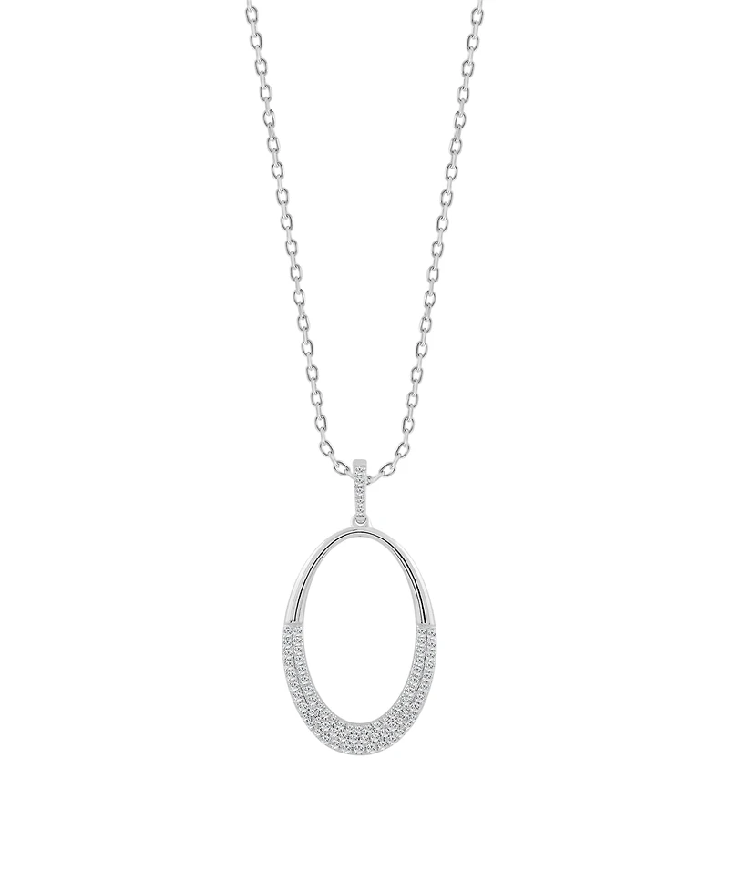 Diamond Pave Polished Oval Pendant Necklace (1/2 ct. t.w.) in 14k White Gold