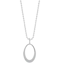 Diamond Pave Polished Oval Pendant Necklace (1/2 ct. t.w.) in 14k White Gold