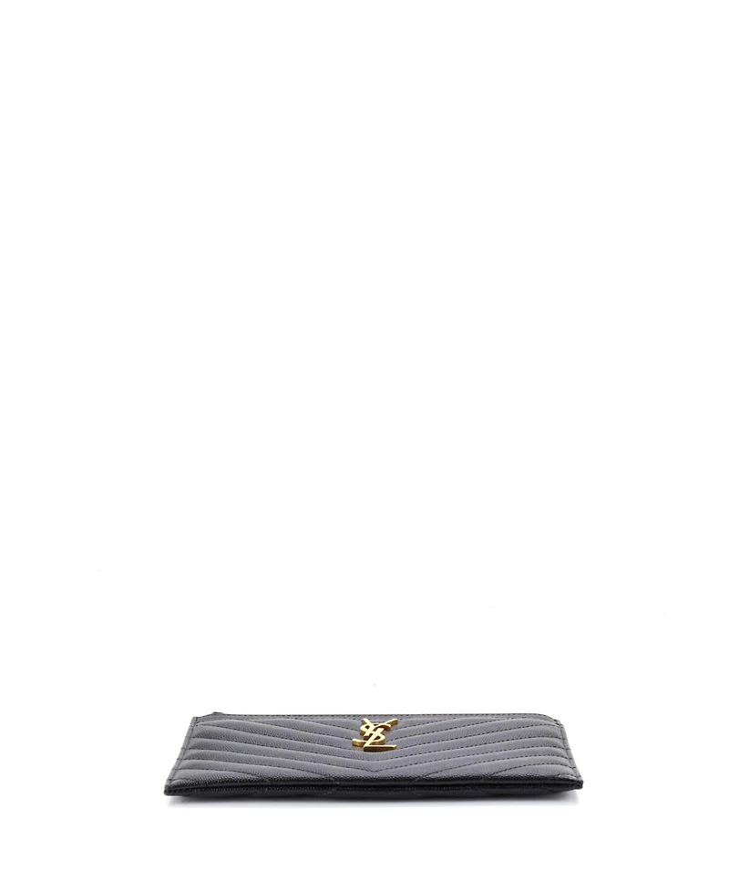 Pre-Owned Saint Laurent Medium Classic Monogram Zip Bill Pouch Matelasse Chevron Leather