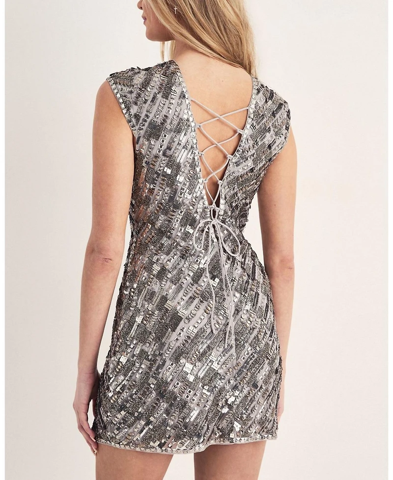 Nasty Gal Women's Embellished Lace Up Back Mini Dress