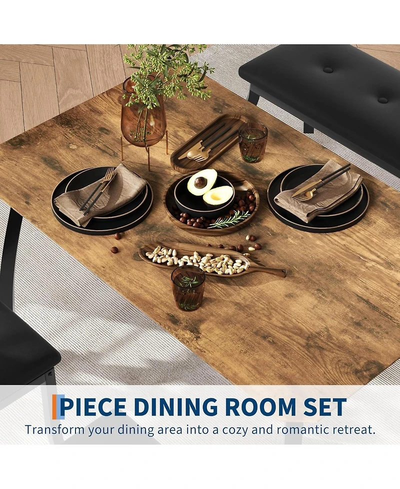 gaomon Dining Table Set for 4, Wooden Kitchen Table with Upholstered Bench and 2 Cushion Chairs, Space-Saving Dinette Set for Kitchen, Dining Room