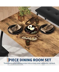 gaomon Dining Table Set for 4, Wooden Kitchen Table with Upholstered Bench and 2 Cushion Chairs, Space-Saving Dinette Set for Kitchen, Dining Room