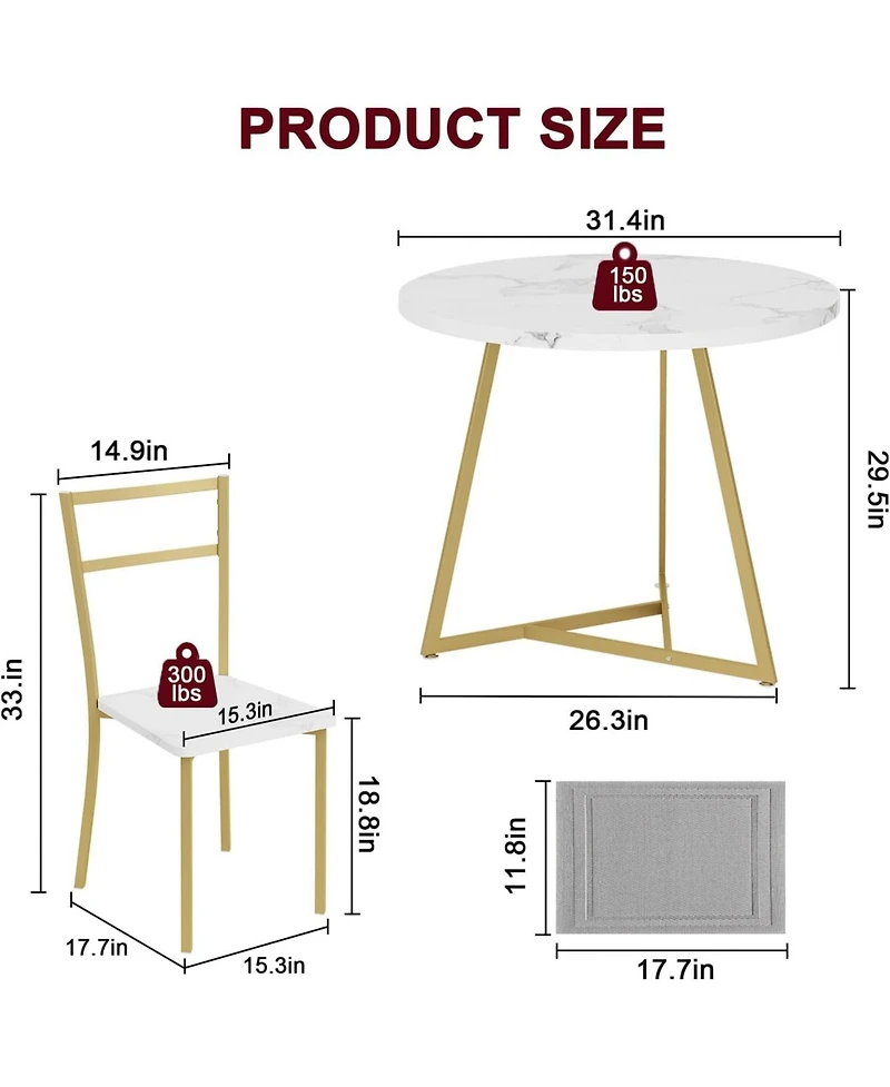 gaomon Dining Table Set for 2, Kitchen Table and Chairs for 2, Modern Round Kitchen Table Set, 3 Piece Dining Room Table Set