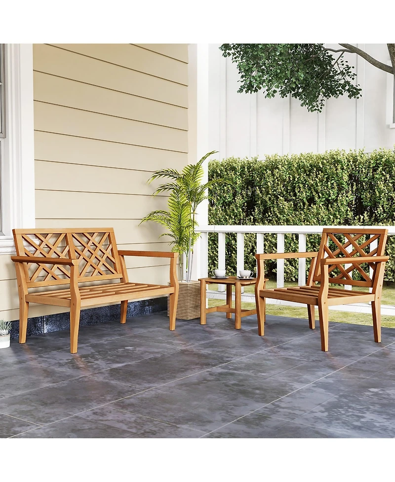 Gymax 2PCS Patio Dinning Chair w/ Cozy Backrest and Armrests Slatted Seat and Solid Legs