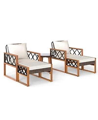 Gouun 5-Piece Pe Rattan Conversation Set with Acacia Wood Table and Ottomans
