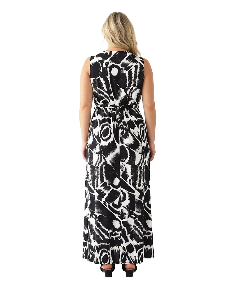 24seven Comfort Apparel Plus Essential Curvy Abstract Maxi Dress