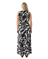 24seven Comfort Apparel Plus Essential Curvy Abstract Maxi Dress
