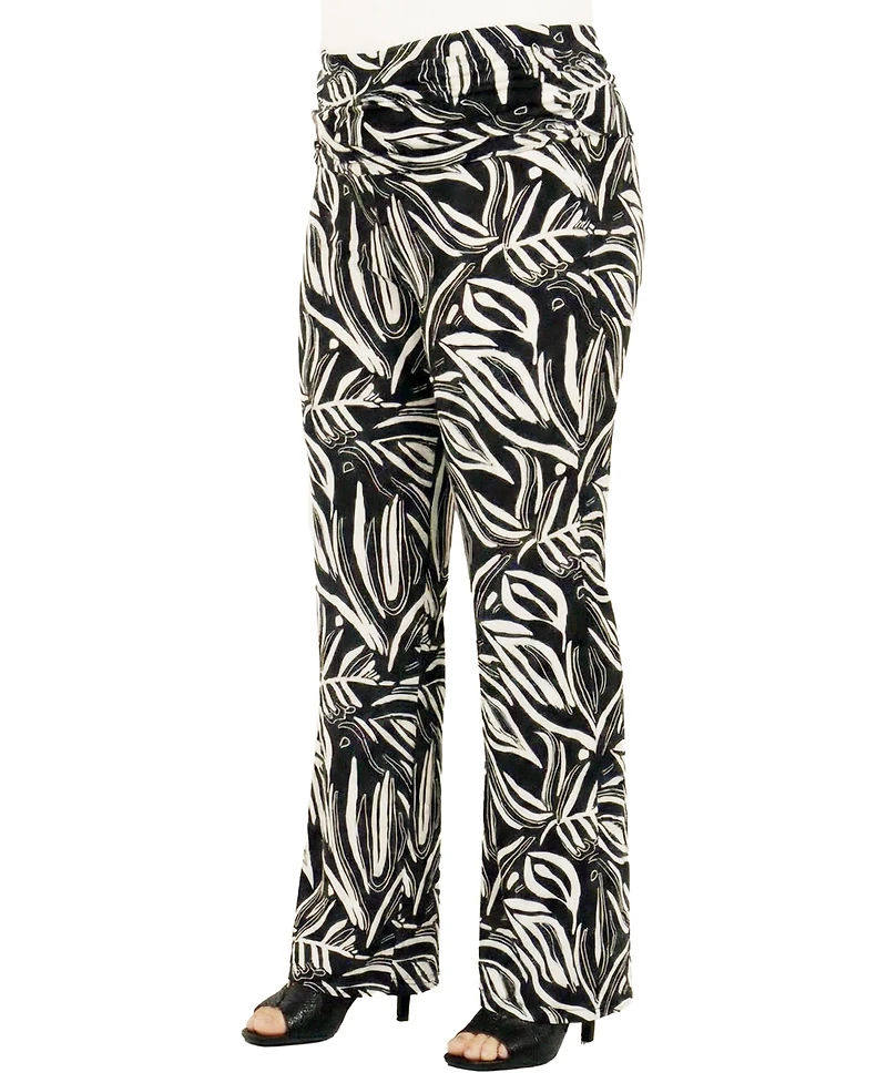 24seven Comfort Apparel Plus Essential Curvy Abstract Print Wide Leg Pants