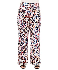 24seven Comfort Apparel Plus Essential Curvy Cheetah Print Wide Leg Pants