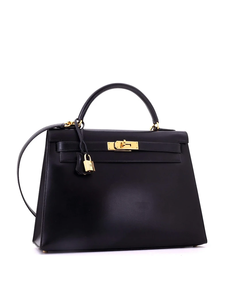 Pre-Owned HERMES Kelly Handbag Box Calf with Gold Hardware