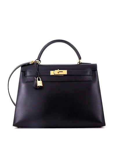 Pre-Owned HERMES Kelly Handbag Box Calf with Gold Hardware