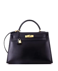 Pre-Owned HERMES Kelly Handbag Box Calf with Gold Hardware