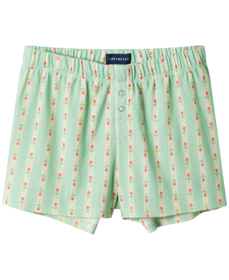 Andy & Evan Girls' 6-16 Rosette T-Shirt and Shorts, 2-Piece Pajama Set